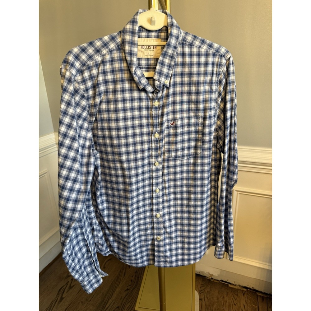 Vintage Y2K Hollister Men's Plaid Button-Down Shirt Long Sleeves 100% Cotton XL